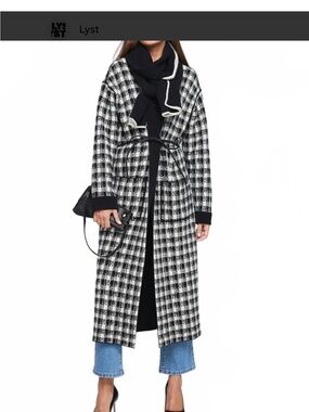 NIC+ZOE Black and White Plaid Duster Jacket with Belt in Black and White